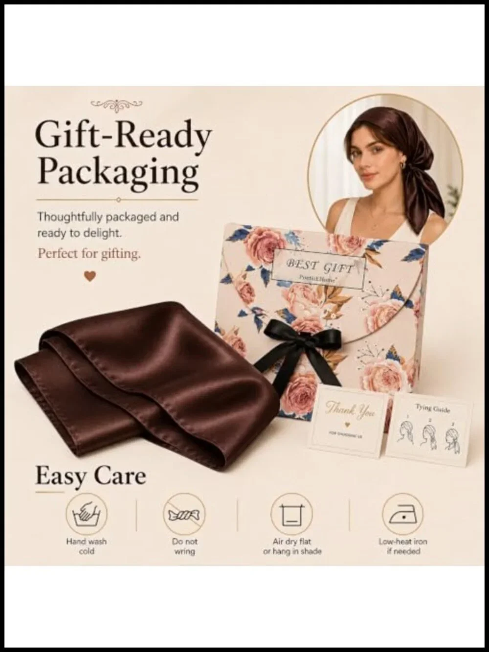 Mulberry Silk Head Scarf 35x35, Anti-Frizz, Hair Wrap & Bandana